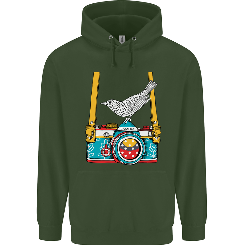 Camera With a Bird Photographer Photography Childrens Kids Hoodie Forest Green