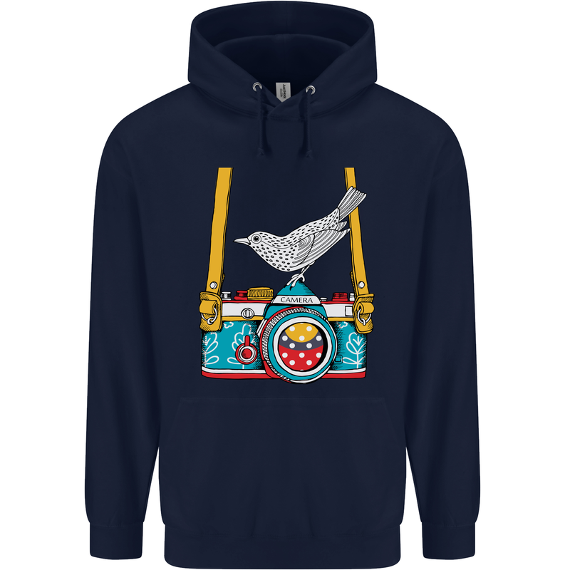 Camera With a Bird Photographer Photography Childrens Kids Hoodie Navy Blue