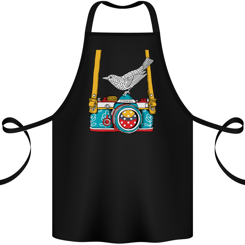 Camera With a Bird Photographer Photography Cotton Apron 100% Organic Black