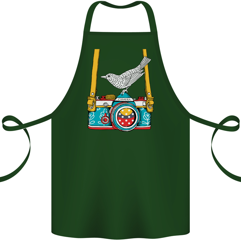Camera With a Bird Photographer Photography Cotton Apron 100% Organic Forest Green