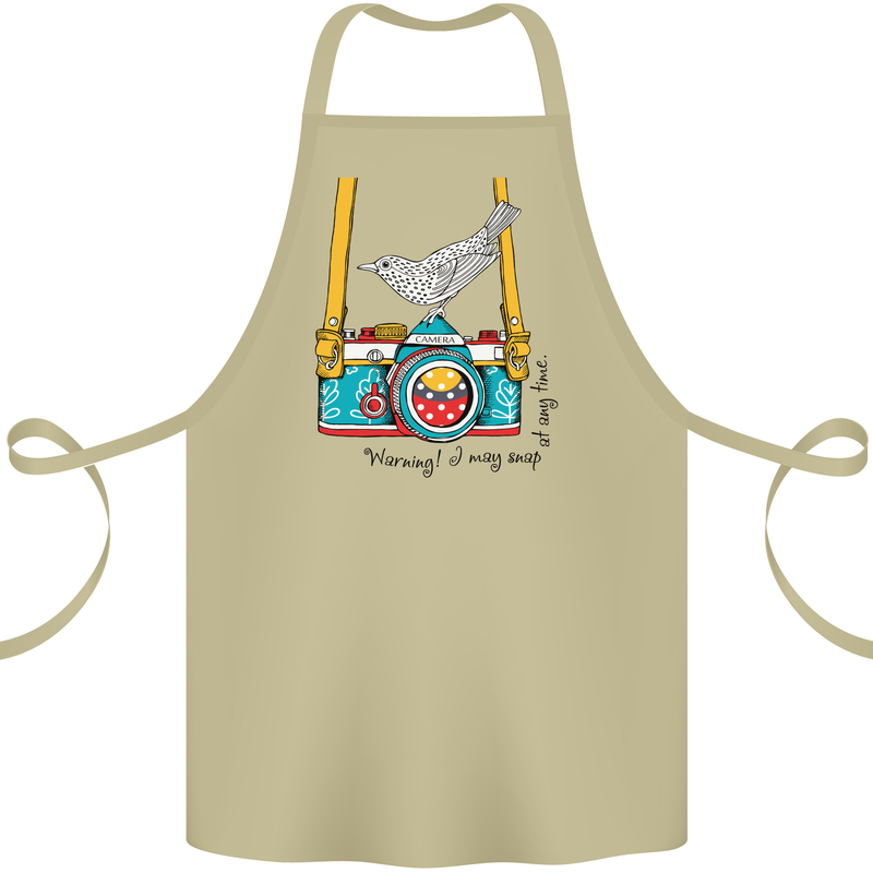 Camera With a Bird Photographer Photography Cotton Apron 100% Organic Khaki