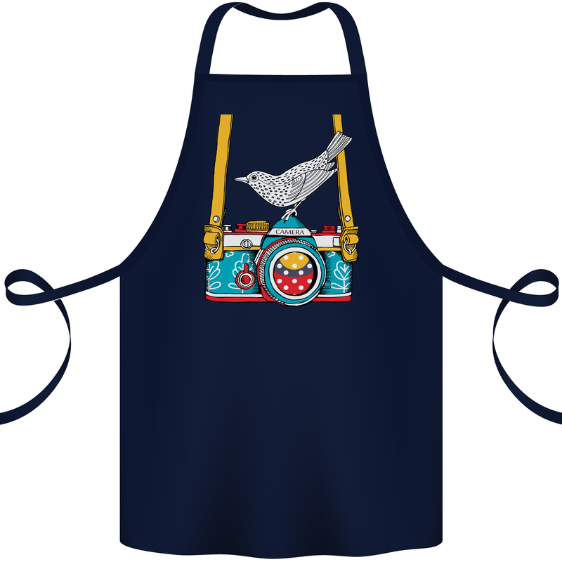 Camera With a Bird Photographer Photography Cotton Apron 100% Organic Navy Blue