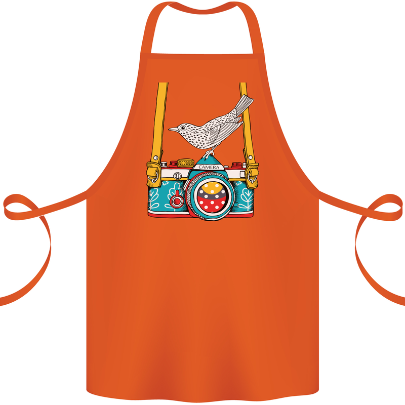 Camera With a Bird Photographer Photography Cotton Apron 100% Organic Orange