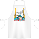 Camera With a Bird Photographer Photography Cotton Apron 100% Organic White