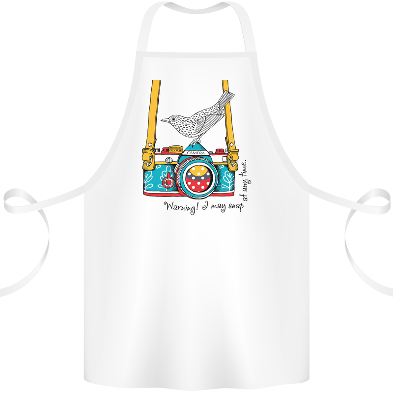 Camera With a Bird Photographer Photography Cotton Apron 100% Organic White