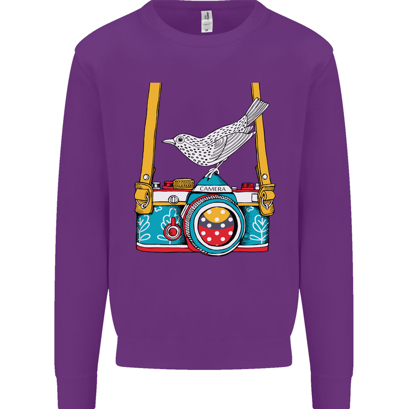 Camera With a Bird Photographer Photography Kids Sweatshirt Jumper Purple