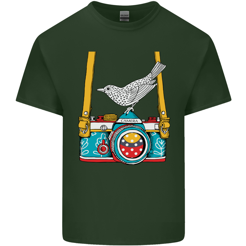 Camera With a Bird Photographer Photography Mens Cotton T-Shirt Tee Top Forest Green
