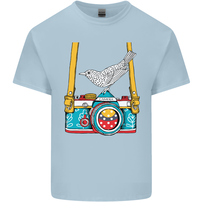 Camera With a Bird Photographer Photography Mens Cotton T-Shirt Tee Top Light Blue