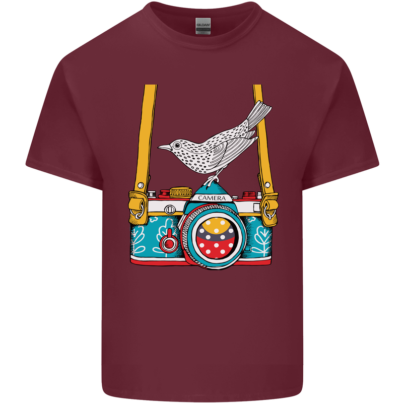 Camera With a Bird Photographer Photography Mens Cotton T-Shirt Tee Top Maroon