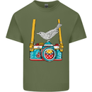 Camera With a Bird Photographer Photography Mens Cotton T-Shirt Tee Top Military Green