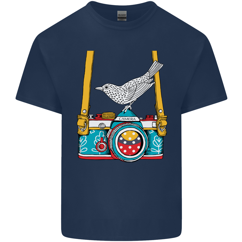 Camera With a Bird Photographer Photography Mens Cotton T-Shirt Tee Top Navy Blue