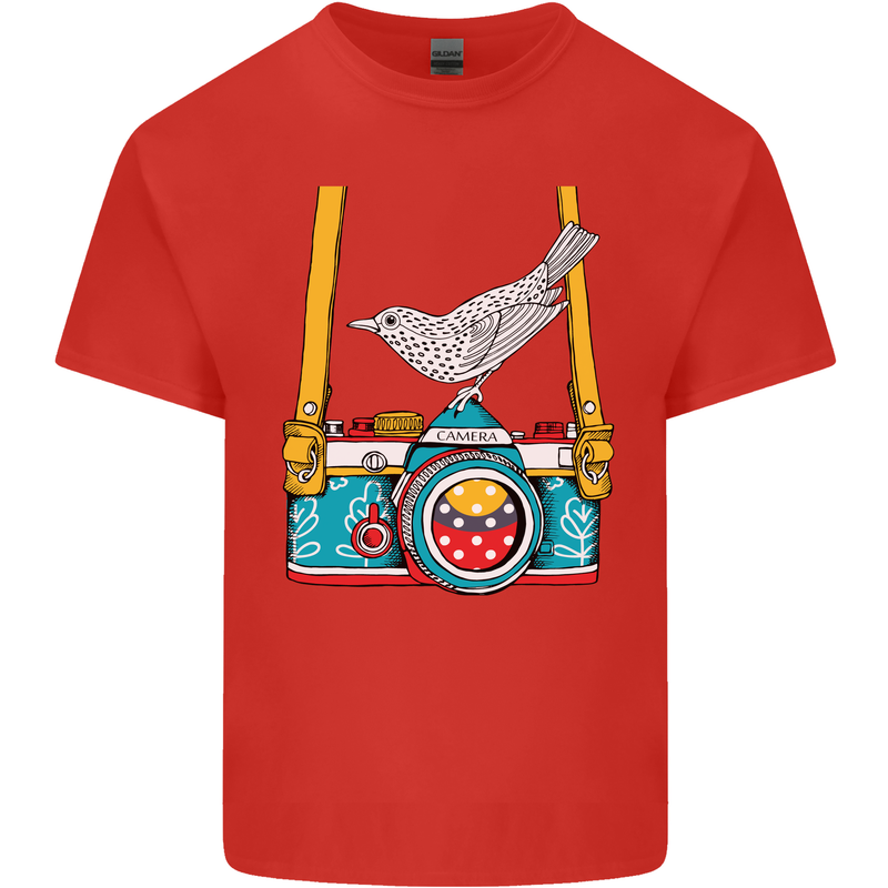 Camera With a Bird Photographer Photography Mens Cotton T-Shirt Tee Top Red