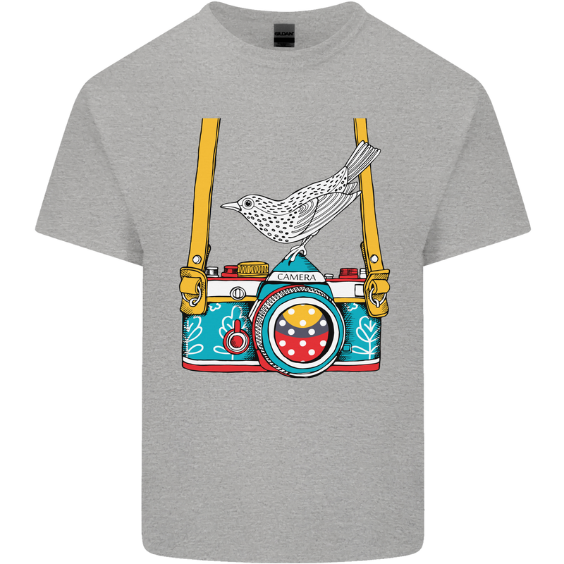 Camera With a Bird Photographer Photography Mens Cotton T-Shirt Tee Top Sports Grey