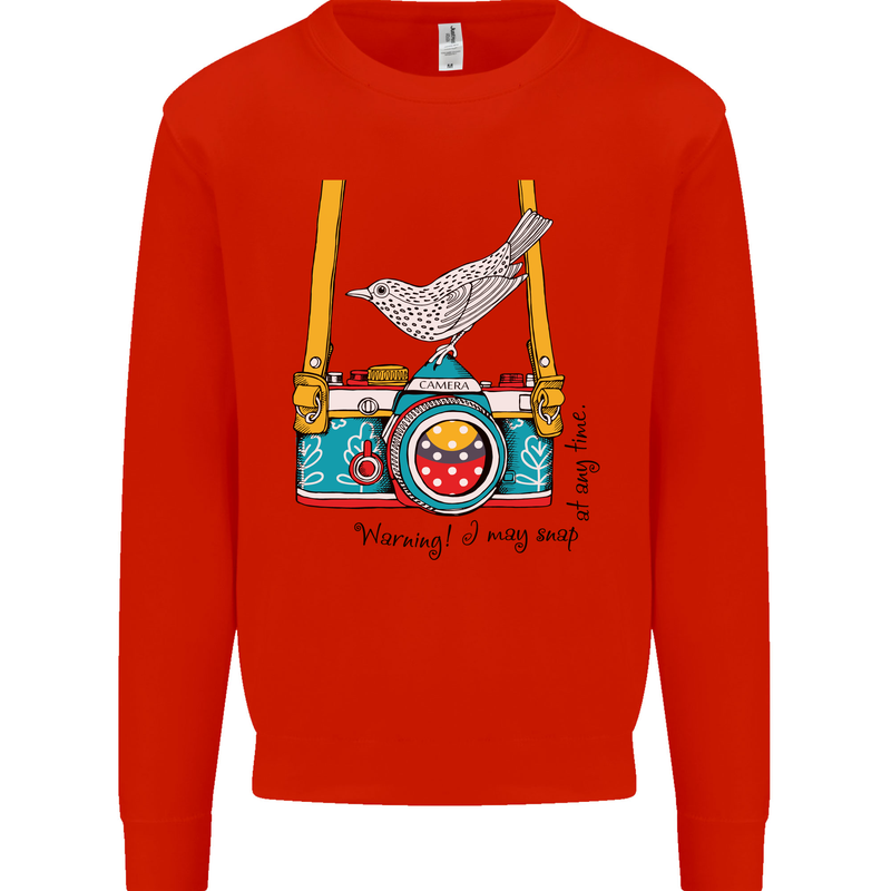 Camera With a Bird Photographer Photography Mens Sweatshirt Jumper Bright Red