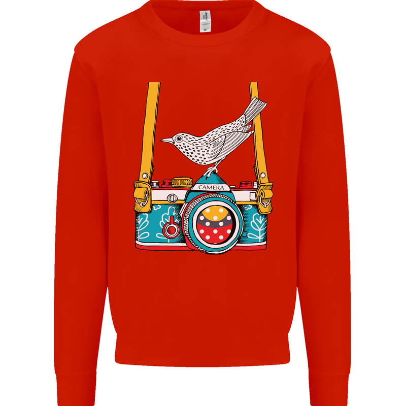 Camera With a Bird Photographer Photography Mens Sweatshirt Jumper Bright Red