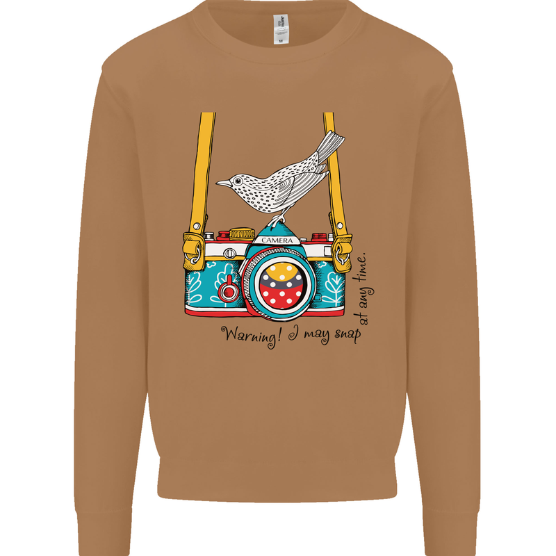 Camera With a Bird Photographer Photography Mens Sweatshirt Jumper Caramel Latte