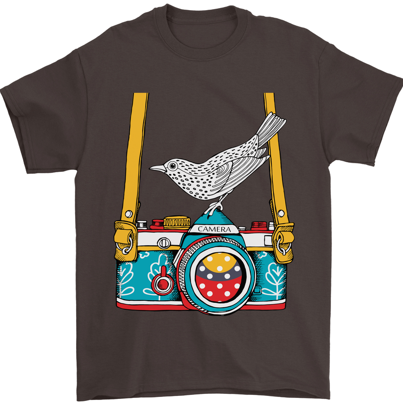 Camera With a Bird Photographer Photography Mens T-Shirt Cotton Gildan Dark Chocolate