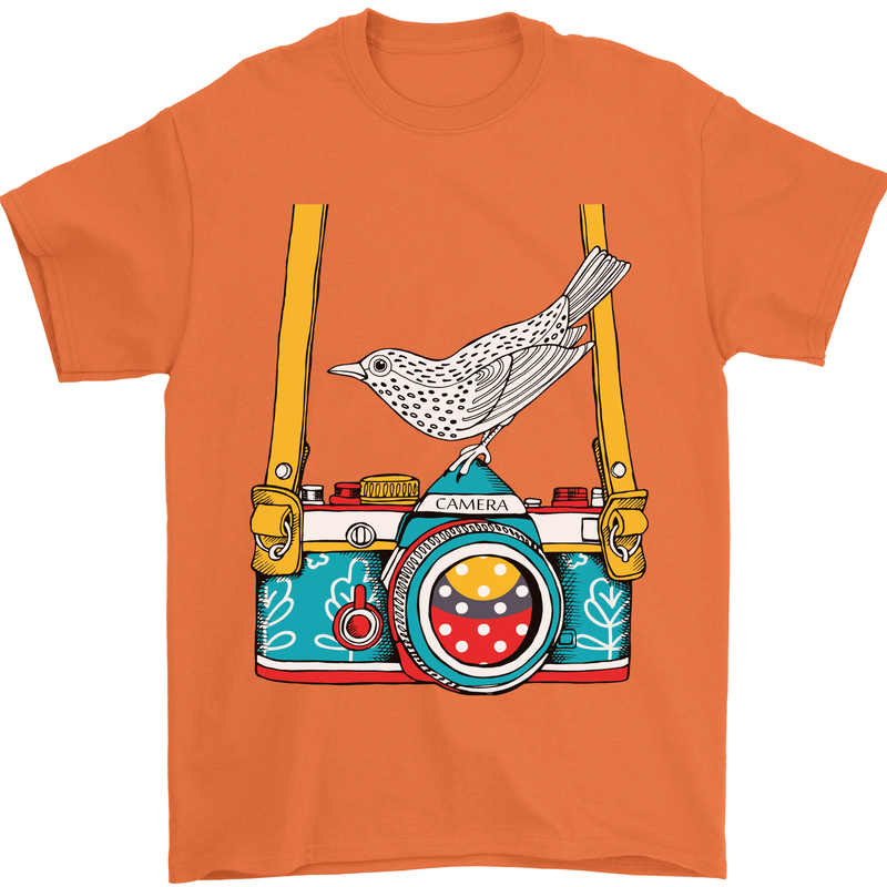 Camera With a Bird Photographer Photography Mens T-Shirt Cotton Gildan Orange