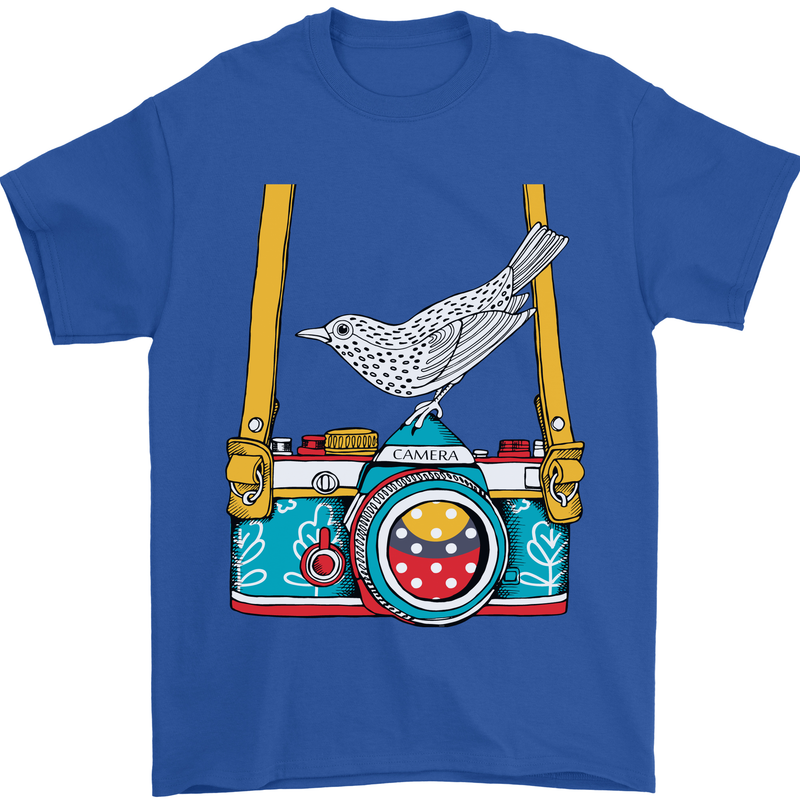 Camera With a Bird Photographer Photography Mens T-Shirt Cotton Gildan Royal Blue
