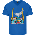 Camera With a Bird Photographer Photography Mens V-Neck Cotton T-Shirt Royal Blue