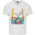 Camera With a Bird Photographer Photography Mens V-Neck Cotton T-Shirt White