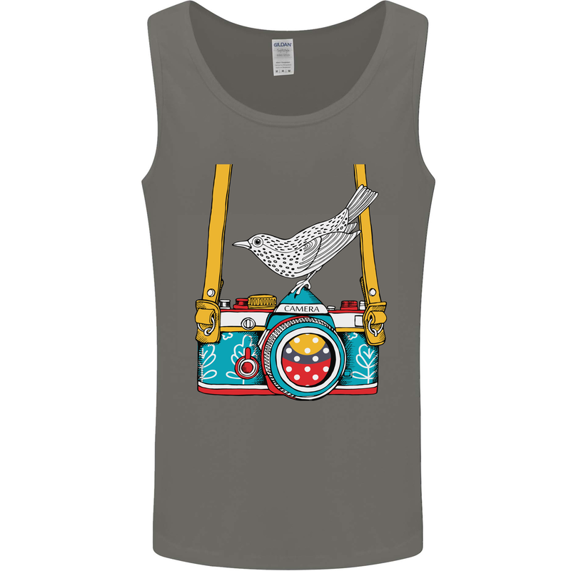 Camera With a Bird Photographer Photography Mens Vest Tank Top Charcoal
