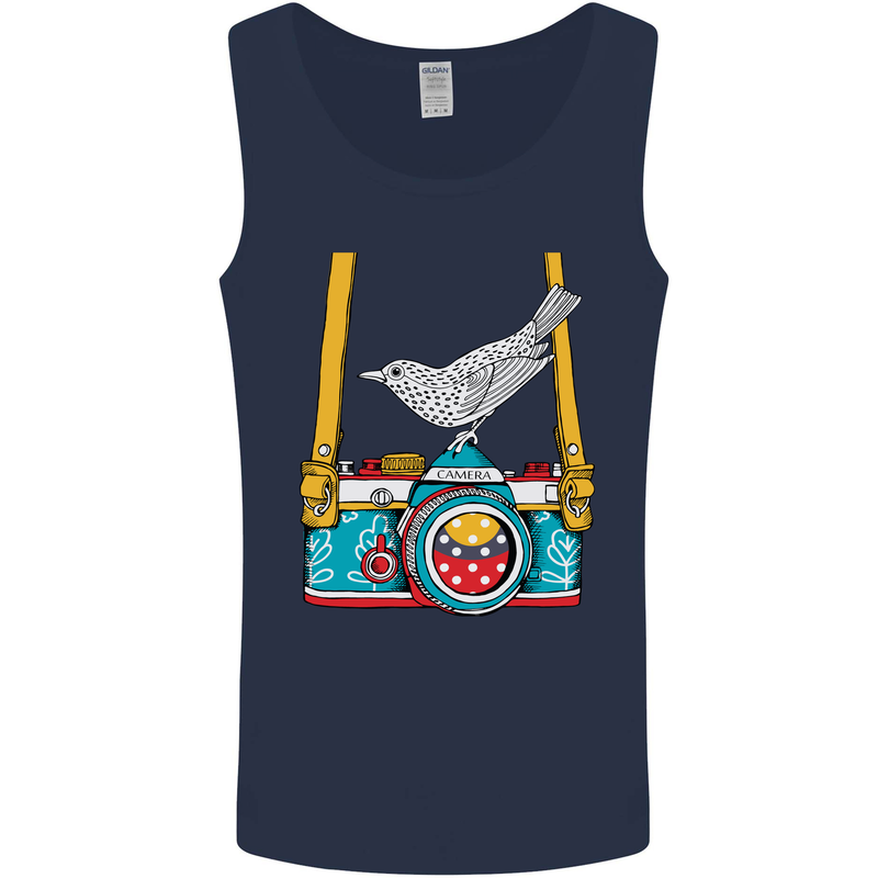 Camera With a Bird Photographer Photography Mens Vest Tank Top Navy Blue