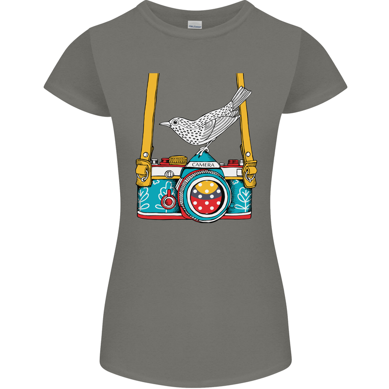 Camera With a Bird Photographer Photography Womens Petite Cut T-Shirt Charcoal