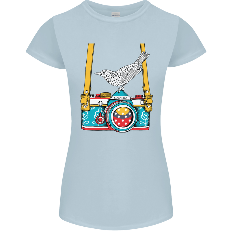 Camera With a Bird Photographer Photography Womens Petite Cut T-Shirt Light Blue