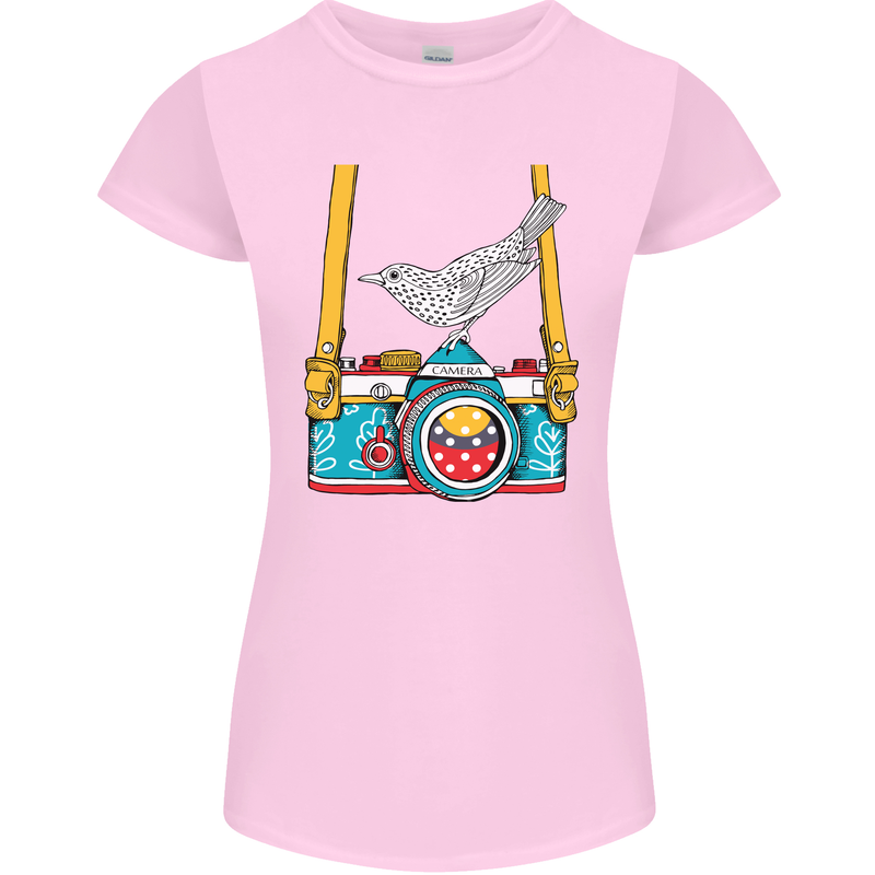 Camera With a Bird Photographer Photography Womens Petite Cut T-Shirt Light Pink