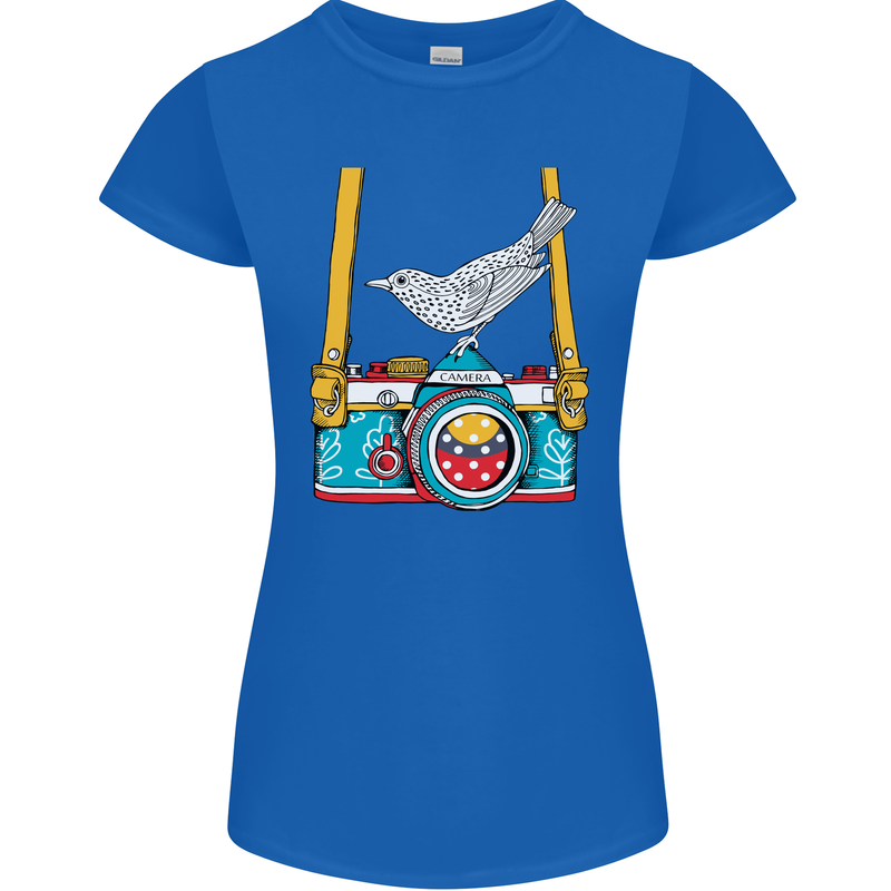 Camera With a Bird Photographer Photography Womens Petite Cut T-Shirt Royal Blue