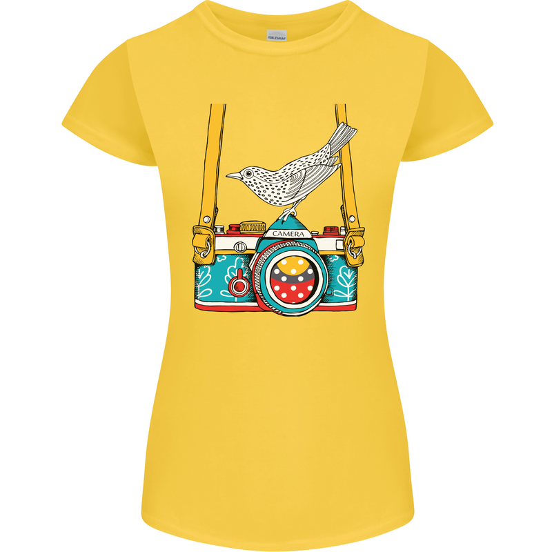 Camera With a Bird Photographer Photography Womens Petite Cut T-Shirt Yellow