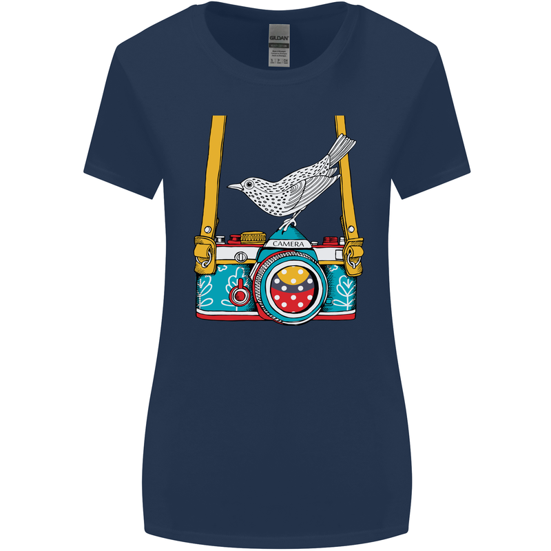 Camera With a Bird Photographer Photography Womens Wider Cut T-Shirt Navy Blue