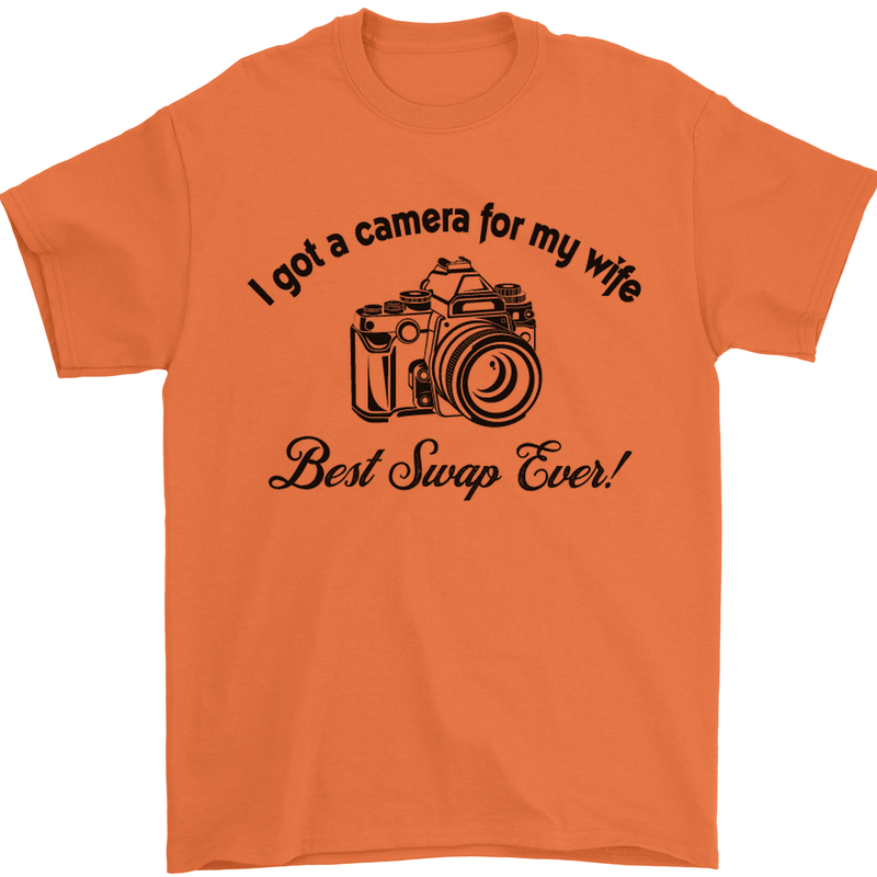 Camera for My Wife Photographer Photography Mens T-Shirt Cotton Gildan Orange