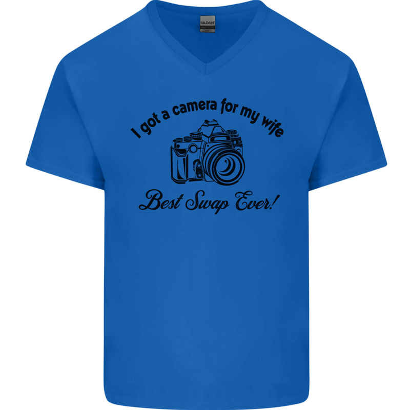 Camera for My Wife Photographer Photography Mens V-Neck Cotton T-Shirt Royal Blue