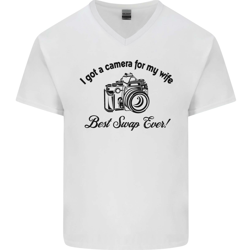 Camera for My Wife Photographer Photography Mens V-Neck Cotton T-Shirt White