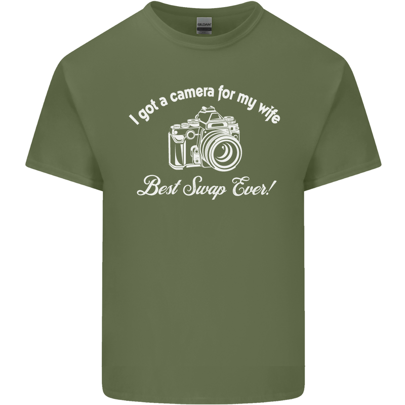 Camera for My Wife Photography Photographer Mens Cotton T-Shirt Tee Top Military Green
