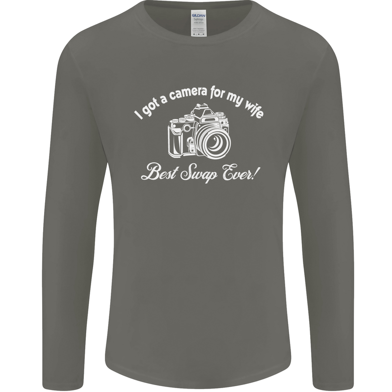 Camera for My Wife Photography Photographer Mens Long Sleeve T-Shirt Charcoal