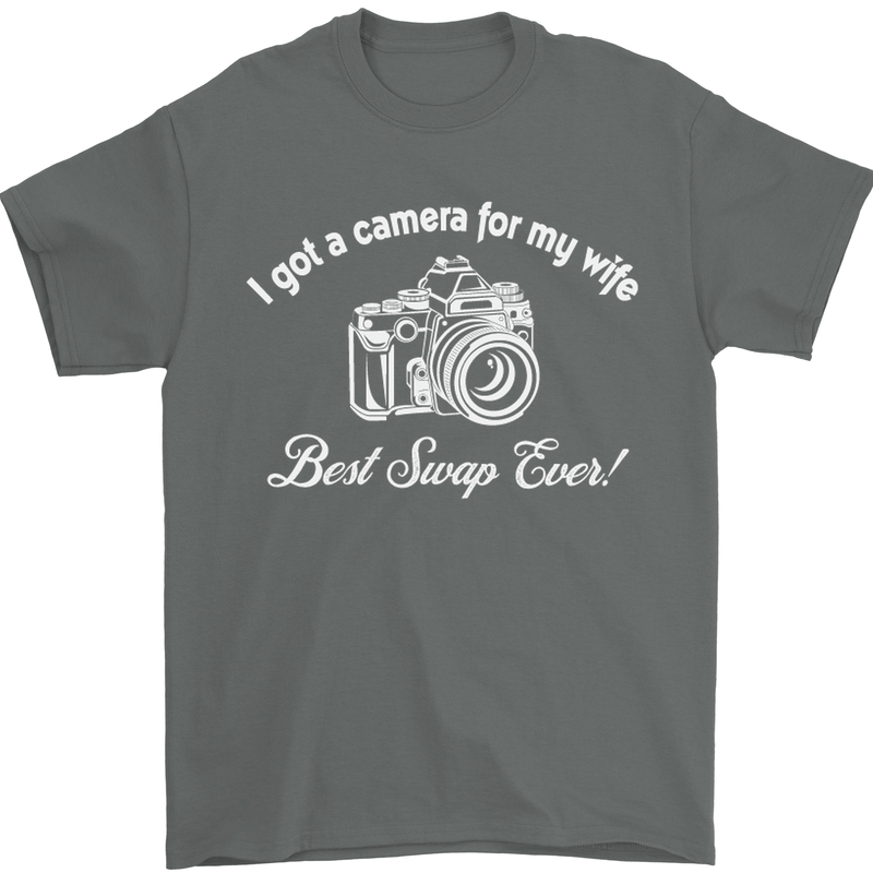 Camera for My Wife Photography Photographer Mens T-Shirt Cotton Gildan Charcoal