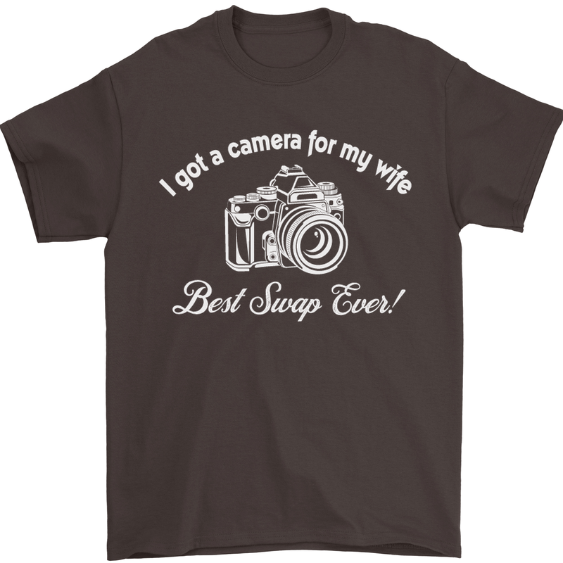 Camera for My Wife Photography Photographer Mens T-Shirt Cotton Gildan Dark Chocolate