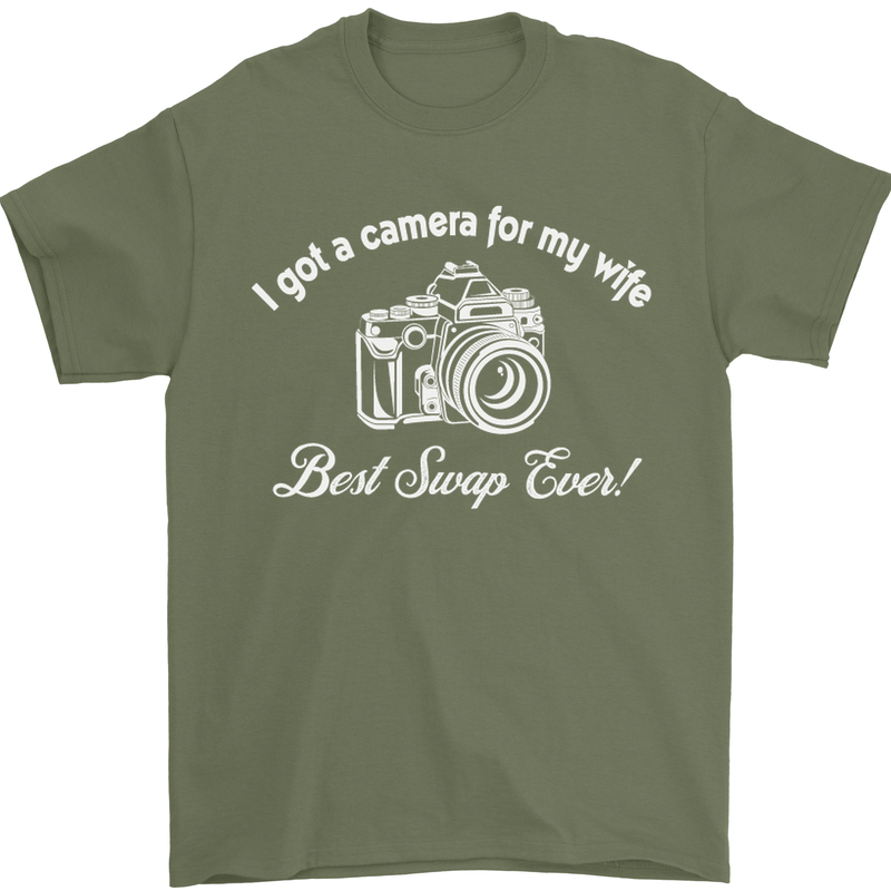 Camera for My Wife Photography Photographer Mens T-Shirt Cotton Gildan Military Green