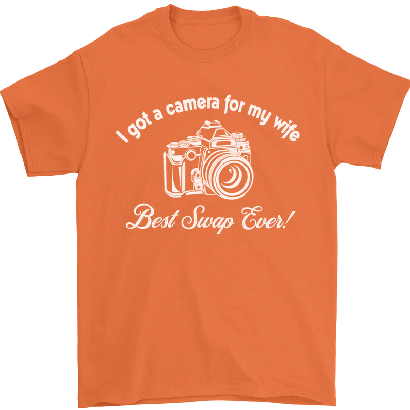 Camera for My Wife Photography Photographer Mens T-Shirt Cotton Gildan Orange