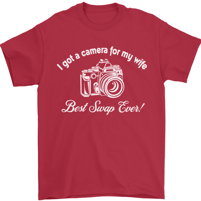 Camera for My Wife Photography Photographer Mens T-Shirt Cotton Gildan Red