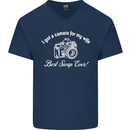 Camera for My Wife Photography Photographer Mens V-Neck Cotton T-Shirt Navy Blue