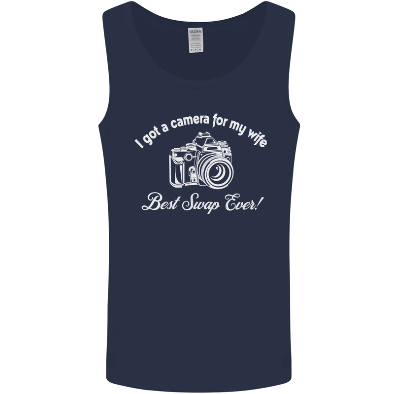 Camera for My Wife Photography Photographer Mens Vest Tank Top Navy Blue