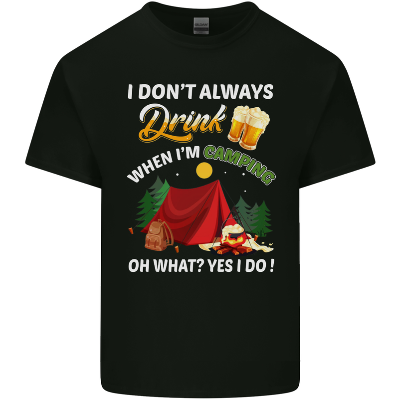 Camping Funny Alcohol Beer Camper Mens Cotton T-Shirt Tee Top Black