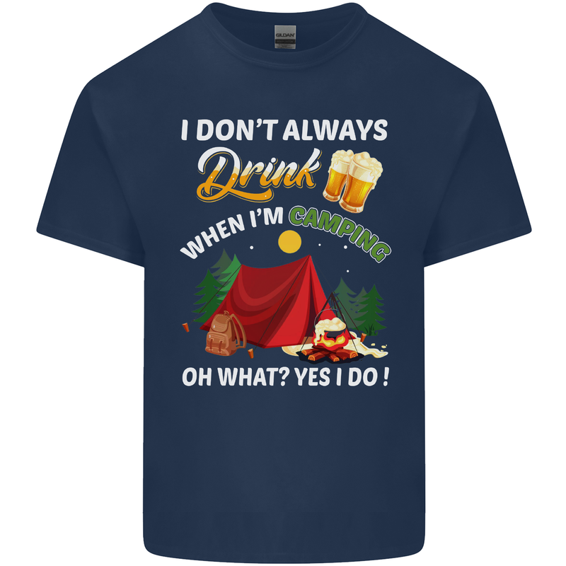 Camping Funny Alcohol Beer Camper Mens Cotton T-Shirt Tee Top Navy Blue