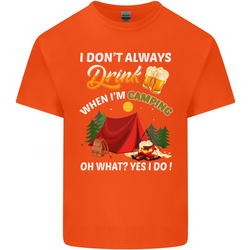 Camping Funny Alcohol Beer Camper Mens Cotton T-Shirt Tee Top Orange