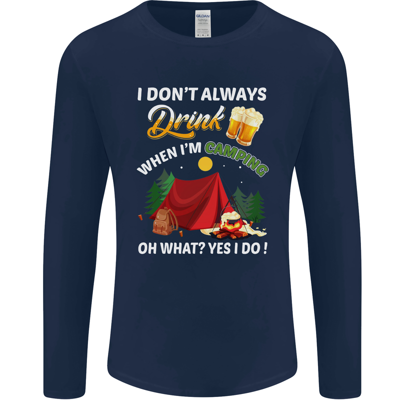 Camping Funny Alcohol Beer Camper Mens Long Sleeve T-Shirt Navy Blue