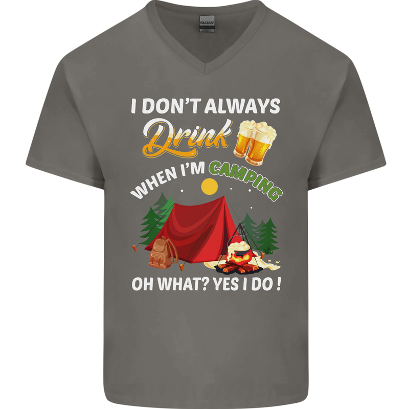 Camping Funny Alcohol Beer Camper Mens V-Neck Cotton T-Shirt Charcoal